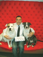 Manny Kladitis and his two loyal Bulldogs, Alabama and Clarence light up Broadway!