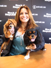 Andrea Bernholtz and two of Rock & Republic's puppy models