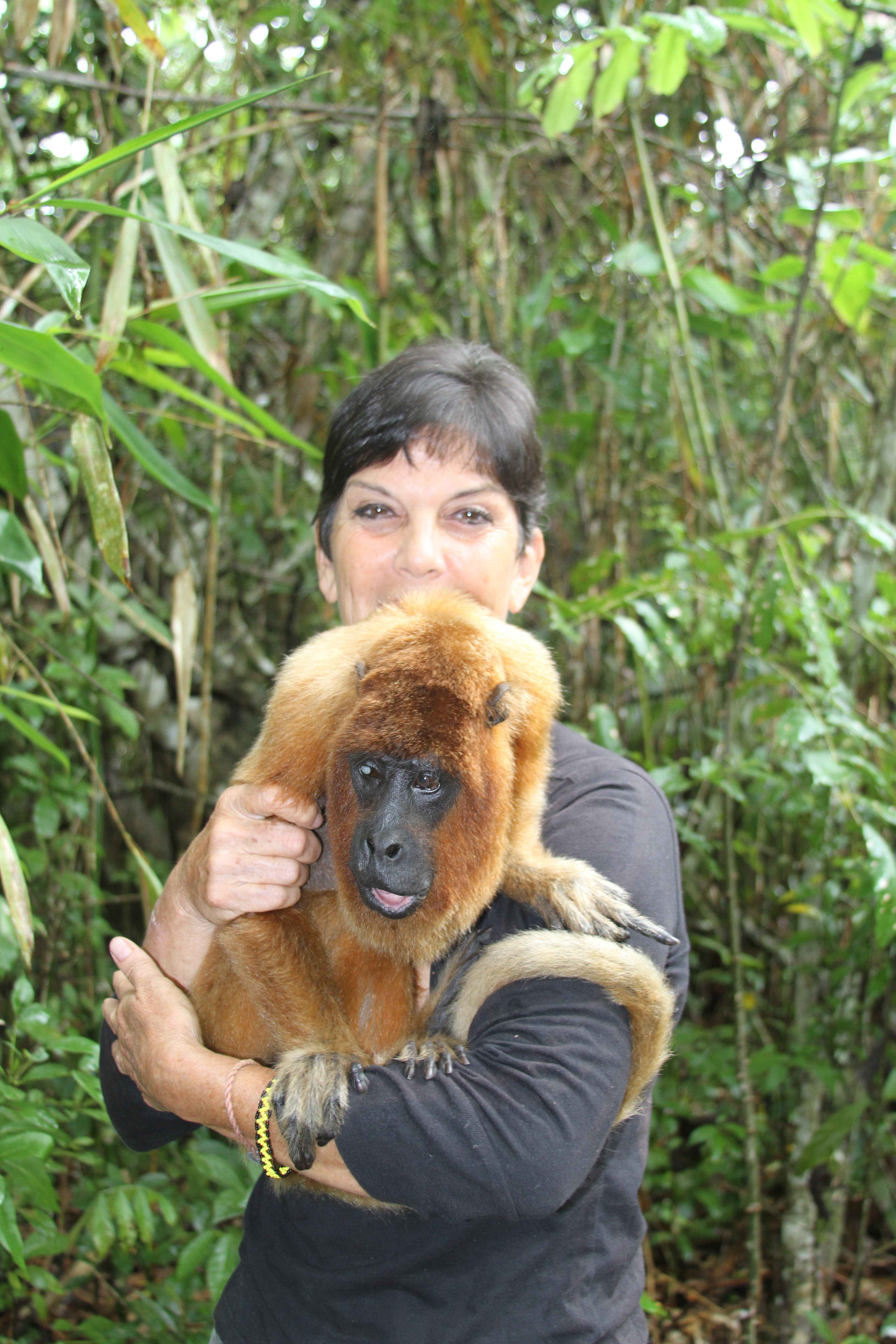 Magali with Monkey Pepe at the Amazon Shelter