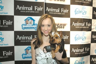 Teen talent, actress Andrea Bowen, shows support with her pooch Maxie, wearing Adam and Eve.