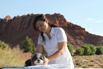 Baby Hope gets a puppy massage at the Red Mountain Spa!