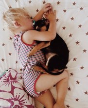 Dog and child sleeping