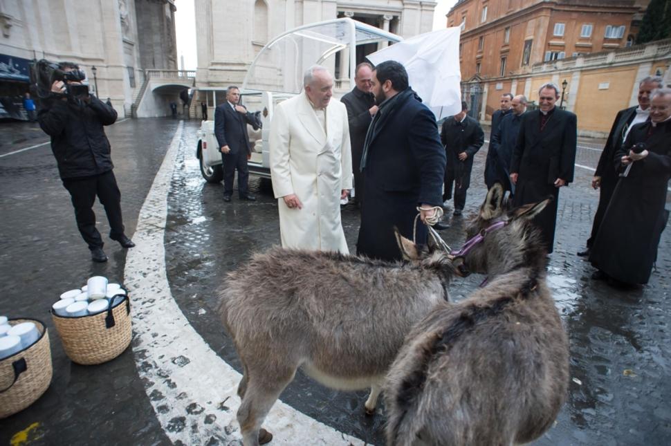 Pope Francis with his donkeys