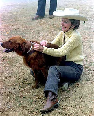 Nancy Reagan with her dog Victory, a golden retriever, in 1981.